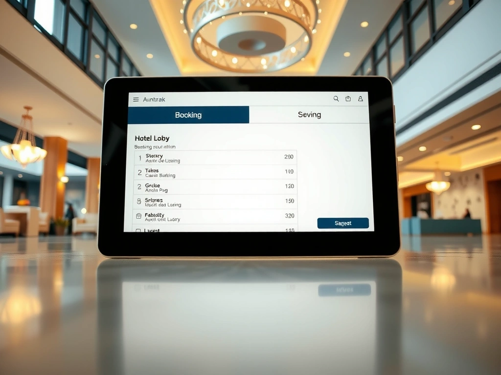 Hotel booking interface on tablet